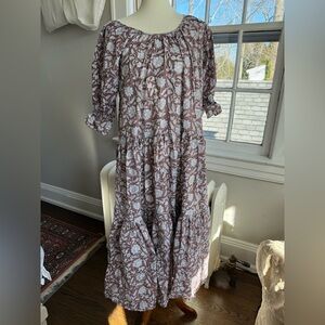 Daughters of India Boho Floral Tiered Maxi Dress in Dusty Brown M